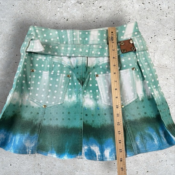 Vintage Y2K Roberto Cavalli Belted Psychedelic‎ Ombré Dot Mini Skirt Size S - Picture 8 of 9